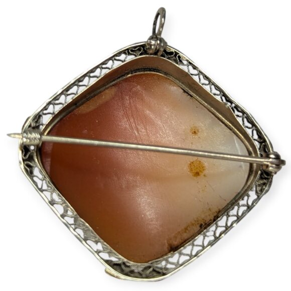 Antique 14k White Gold Large Cameo Filigree Pendant Brooch/Pin 1 1/2" x 1 1/2" - Picture 2 of 14